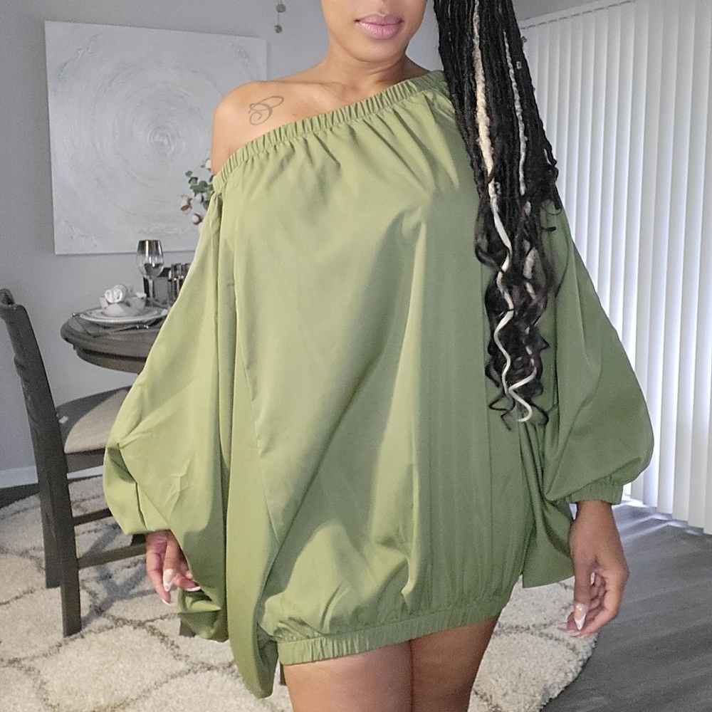 Olive green off the shoulder dress - Picture 4 of 4